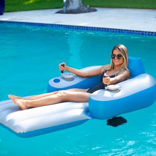 Gemotoriseerde zwembad ligstoel, 360 roterende elektrische float met dubbele motoren voor meren en feesten, 220lbs capaciteit, een-knop controle, pluche rugleuning & bekerhouder, snoer-vrij plezier