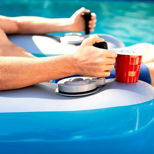 Gemotoriseerde zwembad ligstoel, 360 roterende elektrische float met dubbele motoren voor meren en feesten, 220lbs capaciteit, een-knop controle, pluche rugleuning & bekerhouder, snoer-vrij plezier