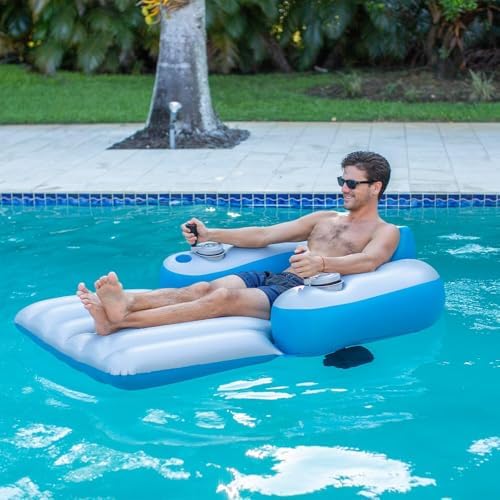 Gemotoriseerde zwembad ligstoel, 360 roterende elektrische float met dubbele motoren voor meren en feesten, 220lbs capaciteit, een-knop controle, pluche rugleuning & bekerhouder, snoer-vrij plezier